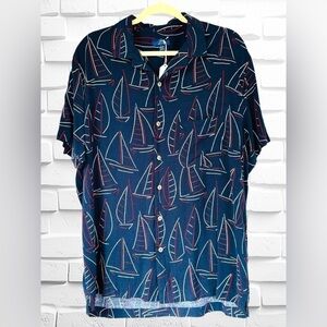 George Men’s Large Navy Nautical Sailboats Short Sleeve Button Down Shirt NWOT